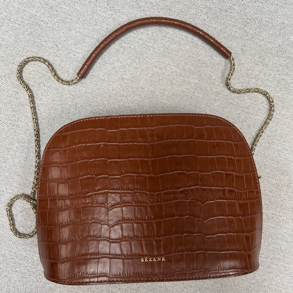 Sezane Victor Brown Croc-Embossed Leather Bag